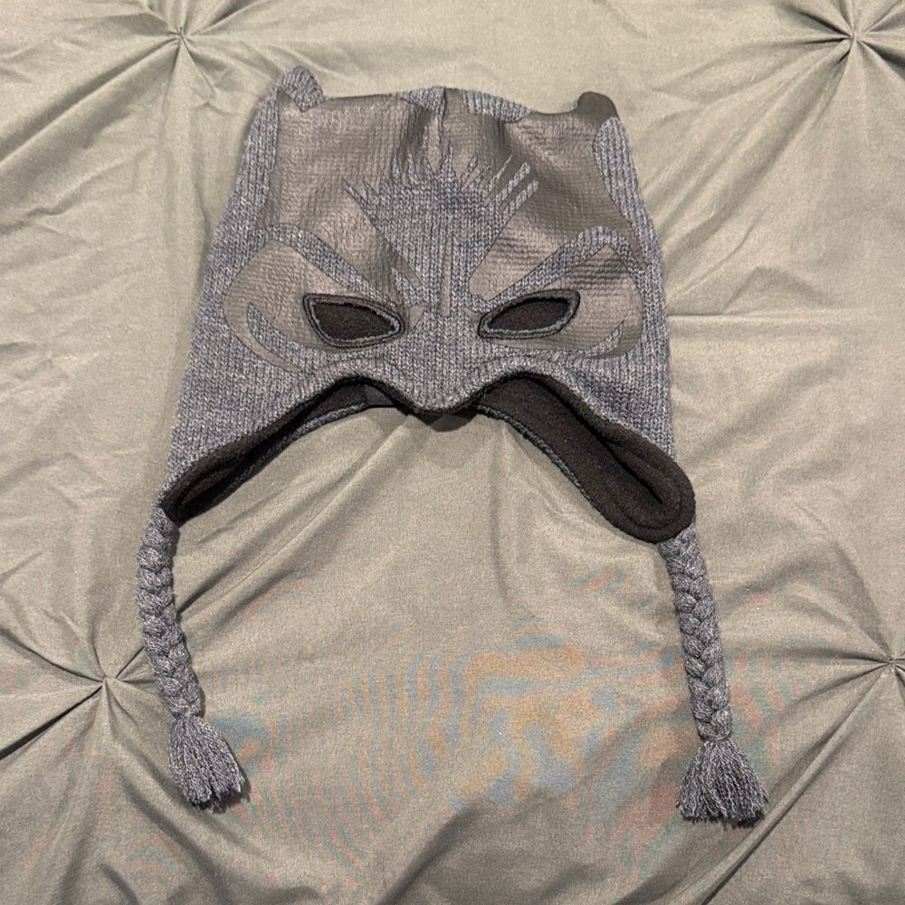 Batman Gray Knit Mask Hat with Braided Tassels